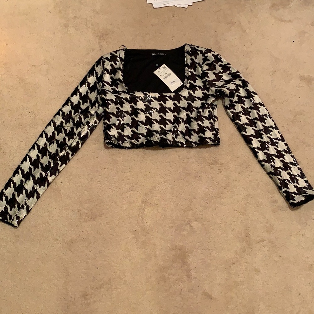 Zara houndstooth sequin crop top